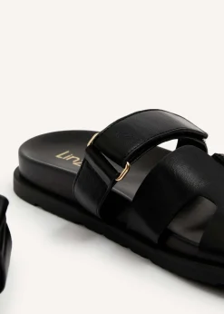Linzi Emmy Black Faux Leather Footbed Linked Design Sandal