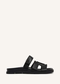 Linzi Emmy Black Faux Leather Footbed Linked Design Sandal