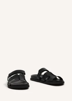 Linzi Emmy Black Faux Leather Footbed Linked Design Sandal