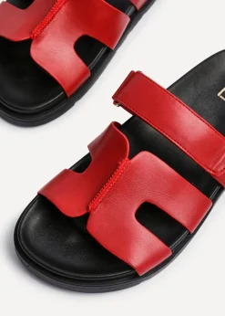 Linzi Emmy Red Faux Leather Footbed Linked Design Sandal