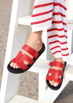Linzi Emmy Red Faux Leather Footbed Linked Design Sandal