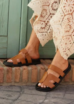 Linzi Emmy Tan Faux Leather Footbed Linked Design Sandal