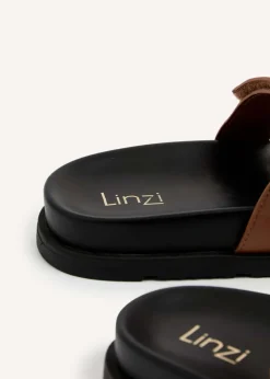 Linzi Emmy Tan Faux Leather Footbed Linked Design Sandal