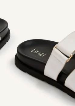 Linzi Emmy White Faux Leather Footbed Linked Design Sandal