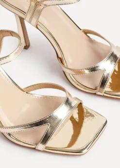 Linzi Empress Gold Faux Leather Stiletto Heeled Sandal