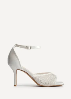 Linzi Encanta Ivory Satin Diamante Mesh Stiletto Heeled Sandal