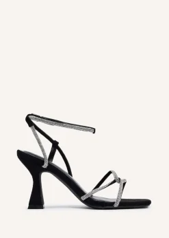 Linzi Entice Black Faux Suede Diamante Embellishes Strappy Heel