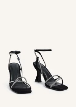 Linzi Entice Black Faux Suede Diamante Embellishes Strappy Heel