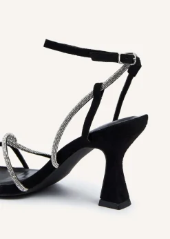 Linzi Entice Black Faux Suede Diamante Embellishes Strappy Heel