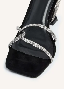 Linzi Entice Black Faux Suede Diamante Embellishes Strappy Heel