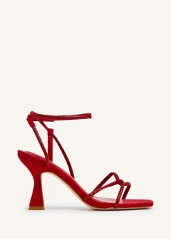 Linzi Entice Red Faux Suede Diamante Embellishes Strappy Heel