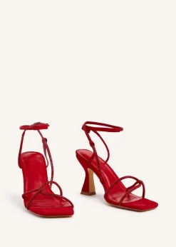 Linzi Entice Red Faux Suede Diamante Embellishes Strappy Heel