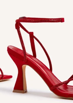 Linzi Entice Red Faux Suede Diamante Embellishes Strappy Heel