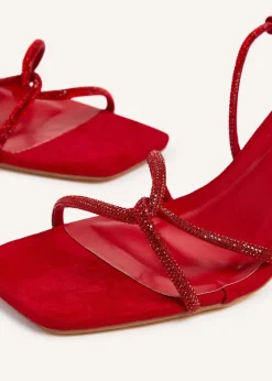 Linzi Entice Red Faux Suede Diamante Embellishes Strappy Heel