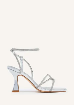 Linzi Entice Silver Faux Leather Diamante Embellishes Strappy Heel