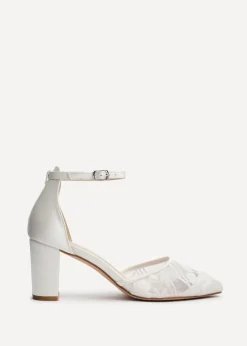 Linzi Essence Ivory Satin Floral Lace Block Court Heel