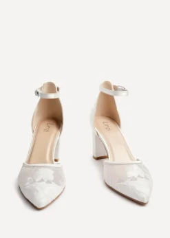 Linzi Essence Ivory Satin Floral Lace Block Court Heel