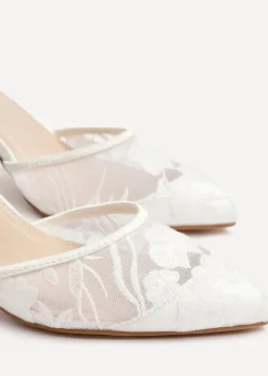 Linzi Essence Ivory Satin Floral Lace Block Court Heel