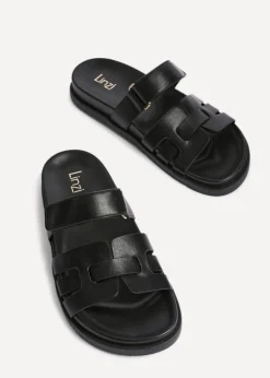 Linzi Essential Black Faux Leather Slip On Sandal
