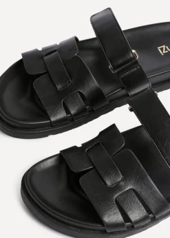 Linzi Essential Black Faux Leather Slip On Sandal