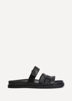 Linzi Essential Black Faux Leather Slip On Sandal