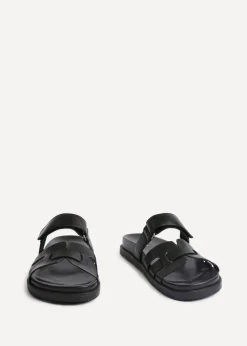 Linzi Essential Black Faux Leather Slip On Sandal