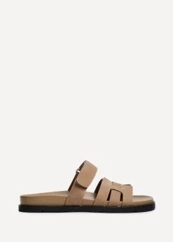 Linzi Essential Taupe Nubuck Leather Slip On Sandal