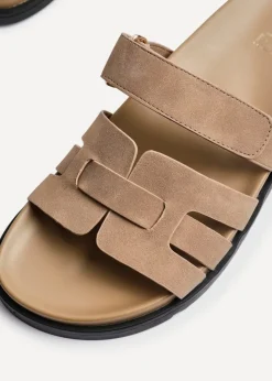 Linzi Essential Taupe Nubuck Leather Slip On Sandal