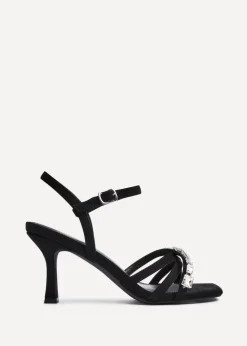 Linzi Eva Black Faux Suede Diamante Embellished Heels