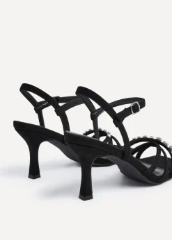 Linzi Eva Black Faux Suede Diamante Embellished Heels