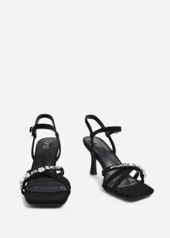 Linzi Eva Black Faux Suede Diamante Embellished Heels