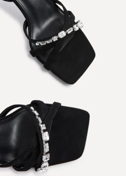 Linzi Eva Black Faux Suede Diamante Embellished Heels