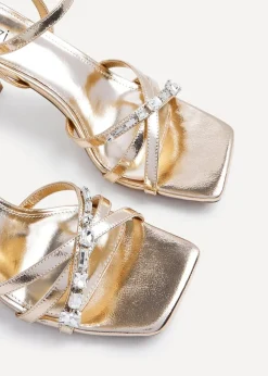 Linzi Eva Gold Faux Leather Diamante Embellished Heels