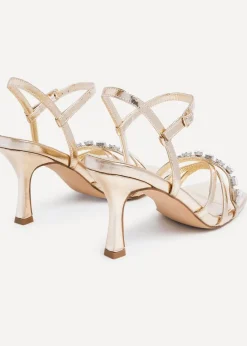 Linzi Eva Gold Faux Leather Diamante Embellished Heels