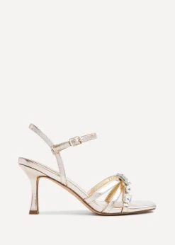 Linzi Eva Gold Faux Leather Diamante Embellished Heels