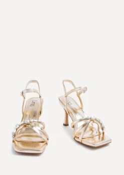 Linzi Eva Gold Faux Leather Diamante Embellished Heels