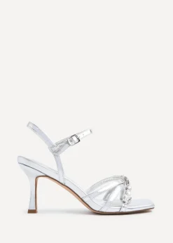 Linzi Eva Silver Faux Leather Diamante Embellished Heels