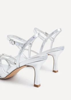 Linzi Eva Silver Faux Leather Diamante Embellished Heels