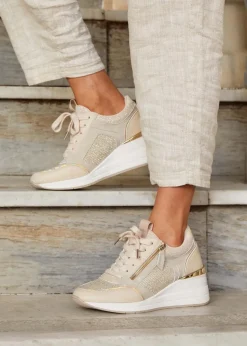 Linzi Everett Gold and Nude Wedged Trainer
