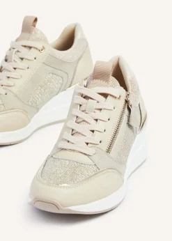 Linzi Everett Gold and Nude Wedged Trainer