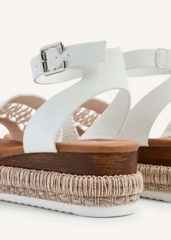 Linzi Evie White Faux Leather Cut Out Woven Espadrille Inspired Platform Wedge