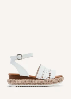 Linzi Evie White Faux Leather Cut Out Woven Espadrille Inspired Platform Wedge