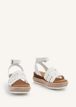 Linzi Evie White Faux Leather Cut Out Woven Espadrille Inspired Platform Wedge