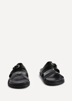 Linzi Ezra Black Faux Leather Flat Slider Sandals