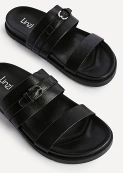 Linzi Ezra Black Faux Leather Flat Slider Sandals