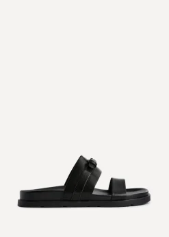 Linzi Ezra Black Faux Leather Flat Slider Sandals