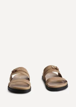 Linzi Ezra Taupe Nubuck Flat Slider Sandals
