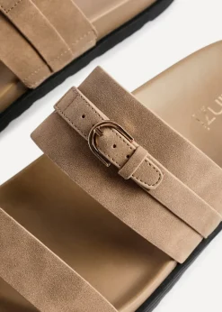 Linzi Ezra Taupe Nubuck Flat Slider Sandals