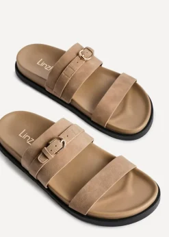 Linzi Ezra Taupe Nubuck Flat Slider Sandals