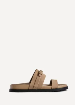 Linzi Ezra Taupe Nubuck Flat Slider Sandals